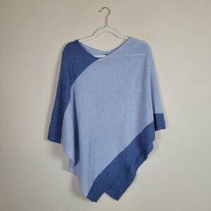 Beryll Sweater Womens One Size Blue Cashmere Color Block Poncho Asymmetric